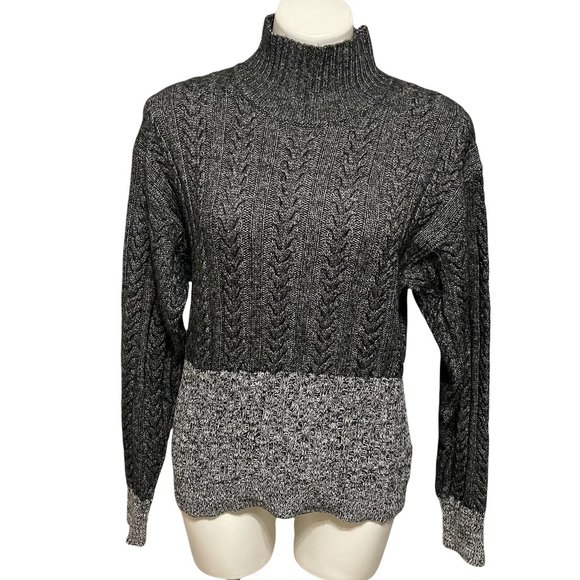 Splendid Cable Knit Colorblock Mock Neck Sweater - Picture 3 of 7